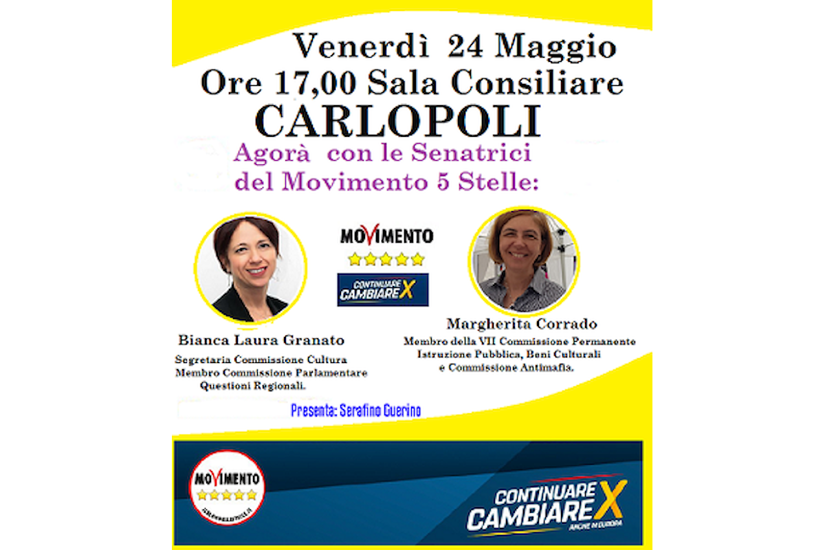 Venerdì 24 Maggio 2019 a Carlopoli le Senatrici 5 Stelle incontrano la Cittadinanza