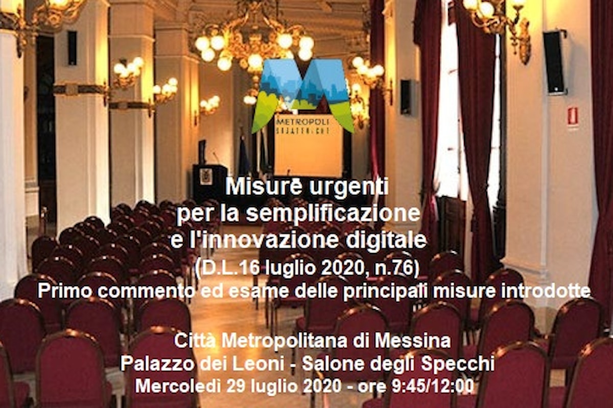 Messina - Palazzo dei Leoni, meeting su “Misure urgenti per la semplificazione e l’innovazione digitale”