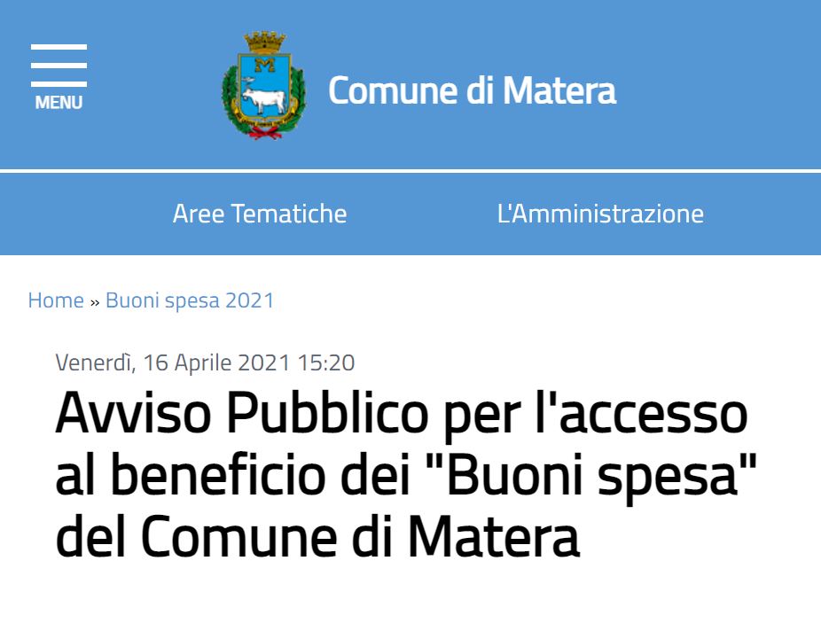 Buoni spesa erogati dal Comune di Matera