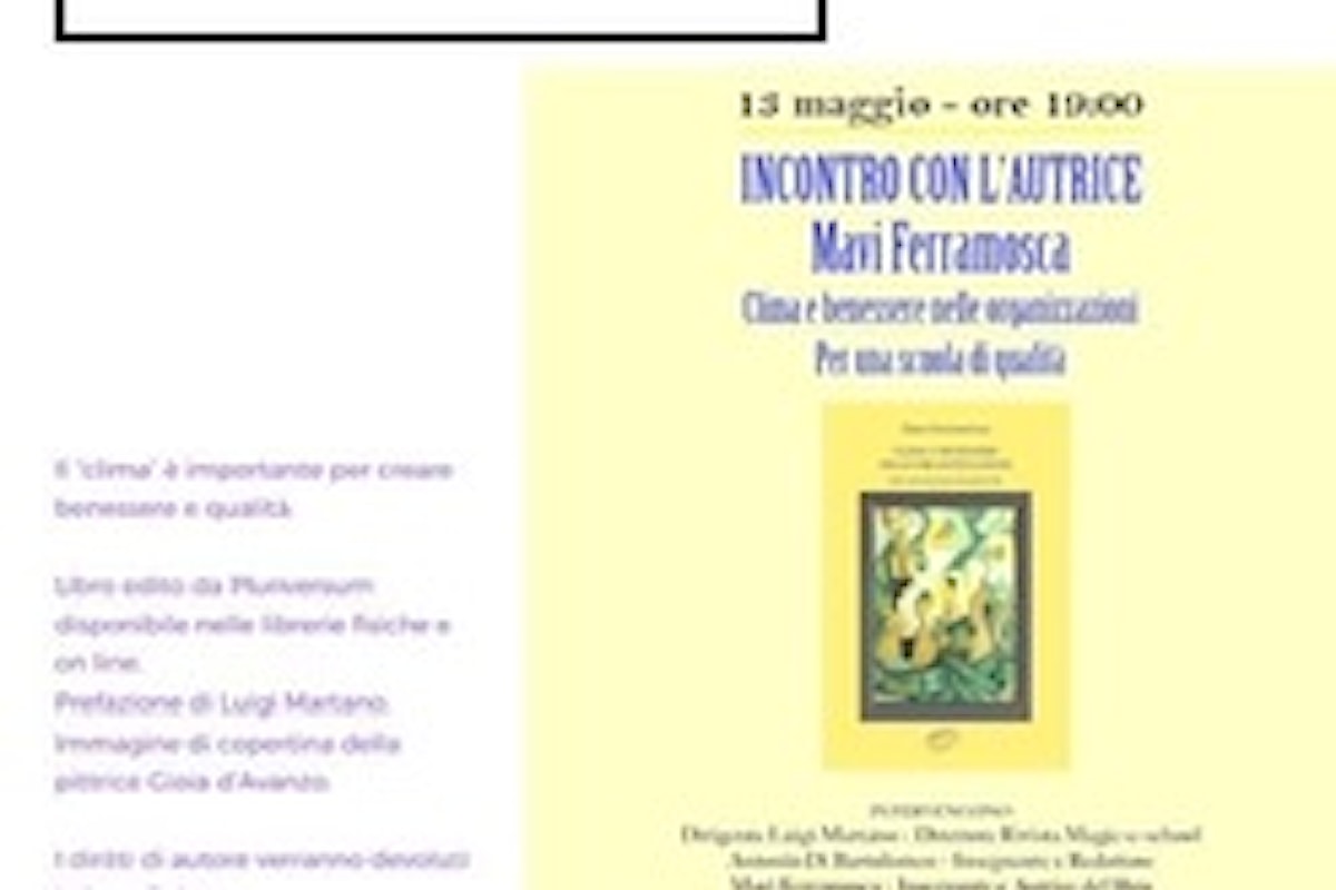 Incontri d’Autore con Mavi Ferramosca: si parlerà del suo libro “Clima e Benessere”