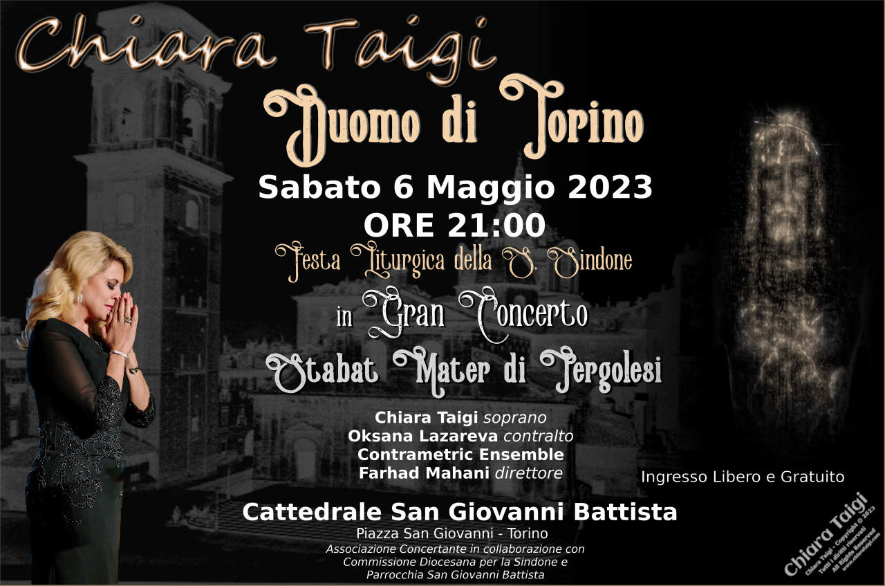 CHIARA TAIGI al DUOMO di Torino - Sabato 6 Maggio ore 21 - Stabat Mater di Pergolesi