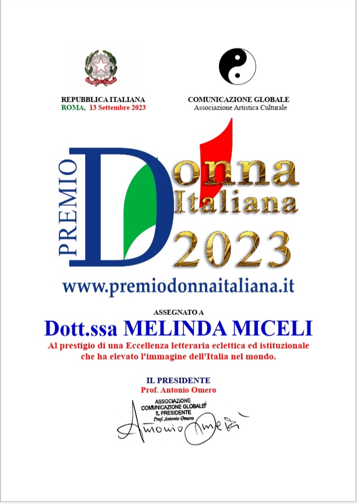 E' la scrittrice Melinda Miceli Premio Donna Italiana 2023