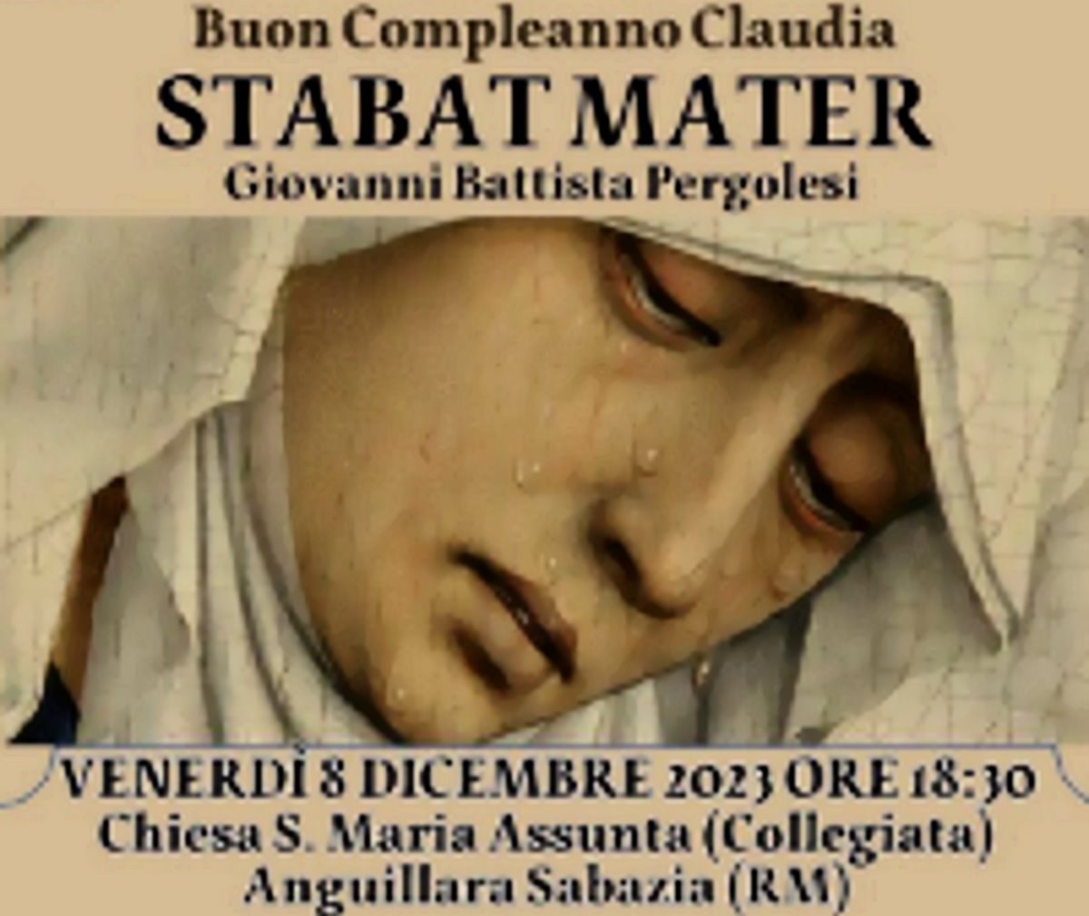 Stabat Mater di Pergolesi ad Anguillara: la proposta per l’8 dicembre della Claudia Biadi Music Academy