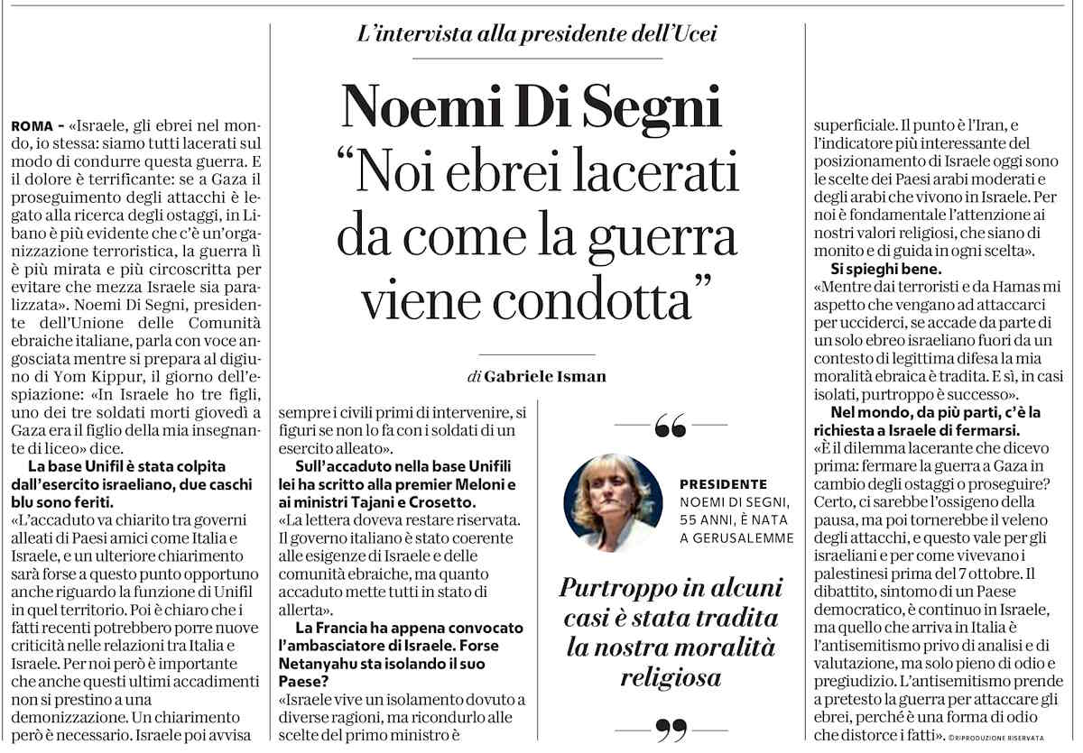 Noemi Di Segni senza vergogna... ma non c'è da stupirsi