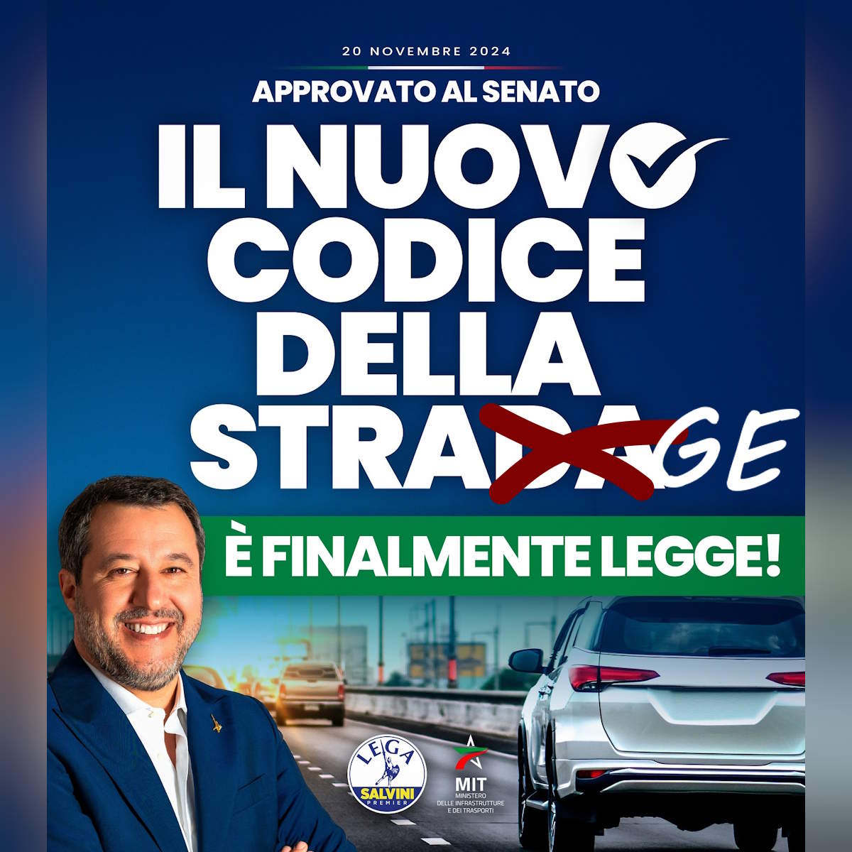 Il Senato ha approvato in via definitiva il nuovo &quot;Codice della Strage&quot; voluto da Matteo Salvini!