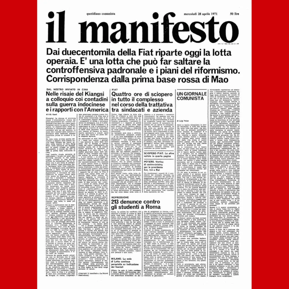 Il 28 aprile 1971 uscì un giornale comunista... che ancora esiste