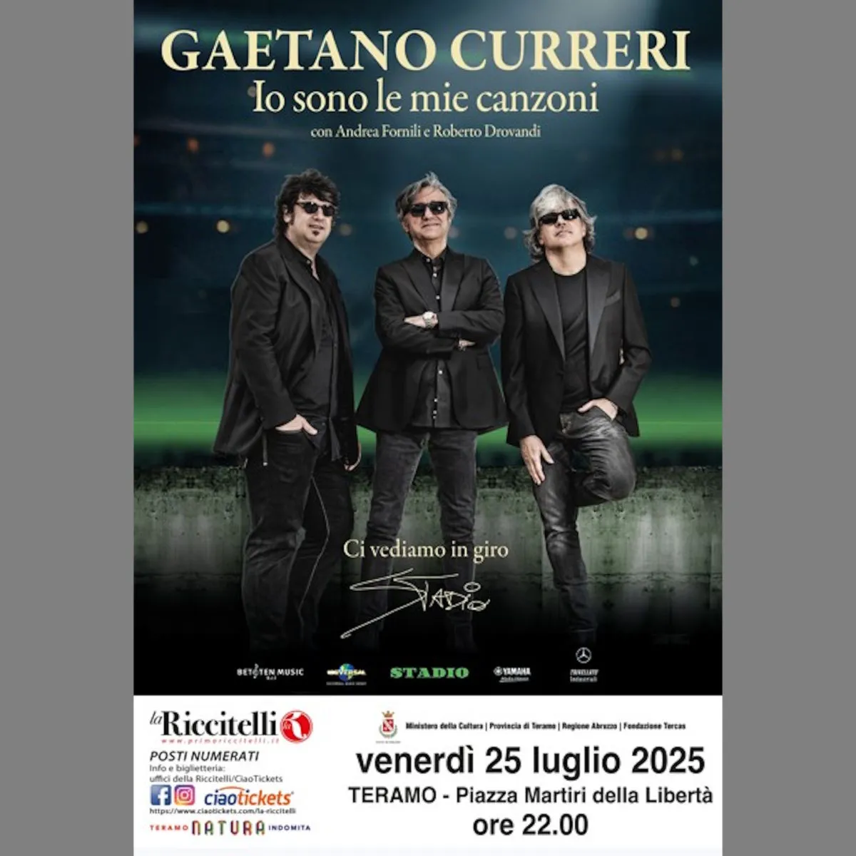 Il 25 luglio Gaetano Curreri sarà in concerto in Piazza Martiri Della Libertà a Teramo con “Io Sono Le Mie Canzoni”, il concerto-evento che celebra i suoi più grandi successi.