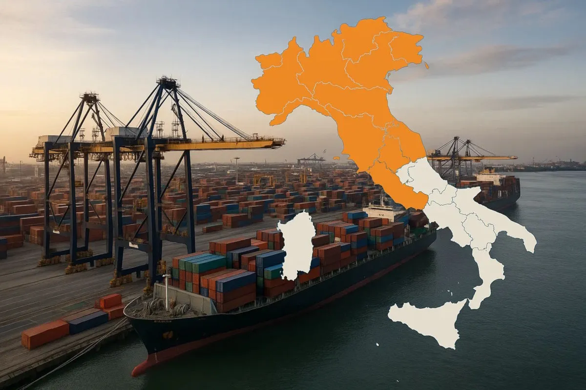 Export italiano: nel 2025 ripresa disomogenea, boom in Centro e Nord-est, giù Sud e Isole