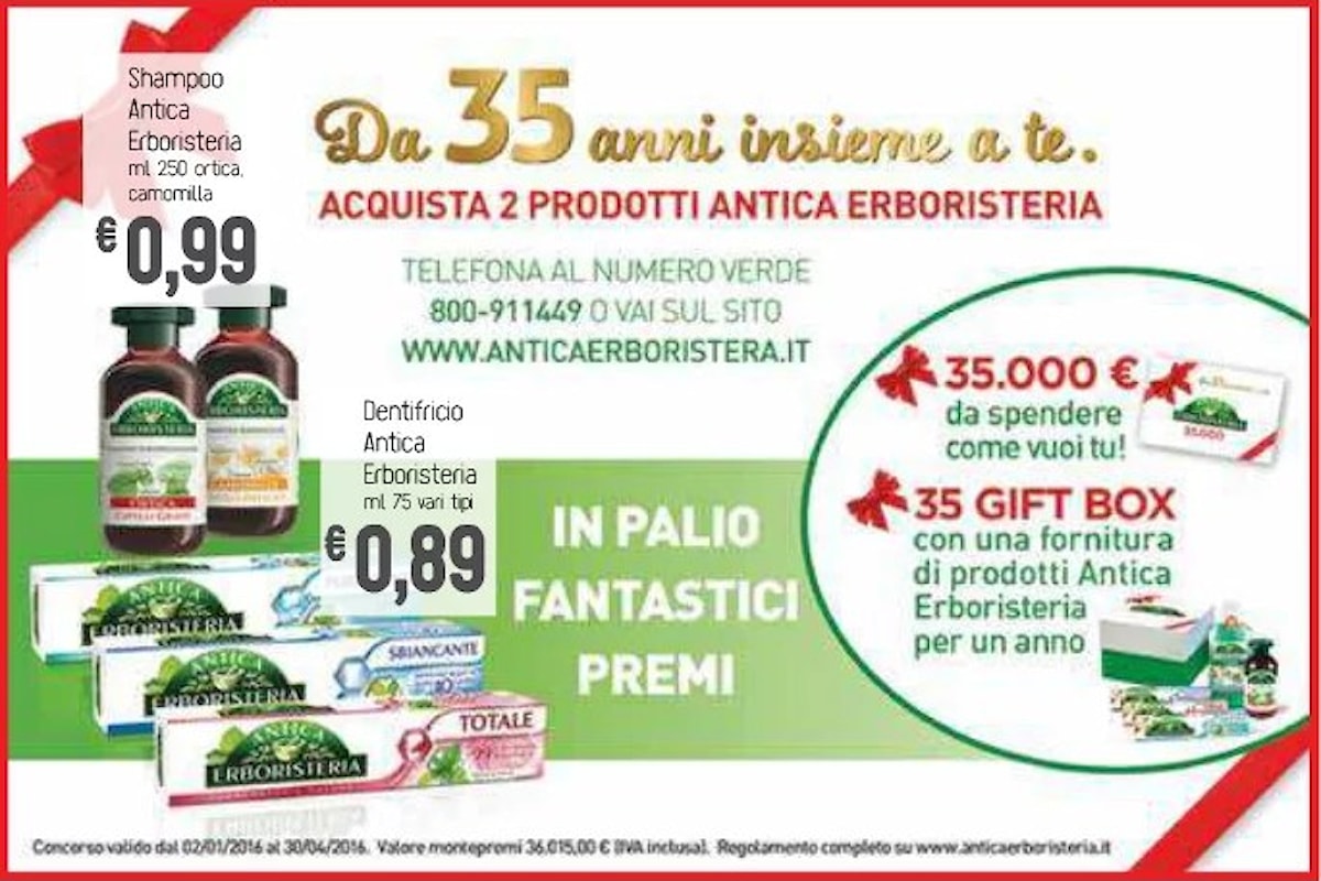 Da 35 anni insieme a te: Antica Erboristeria e il concorso che mette in palio un buono da 35000 euro