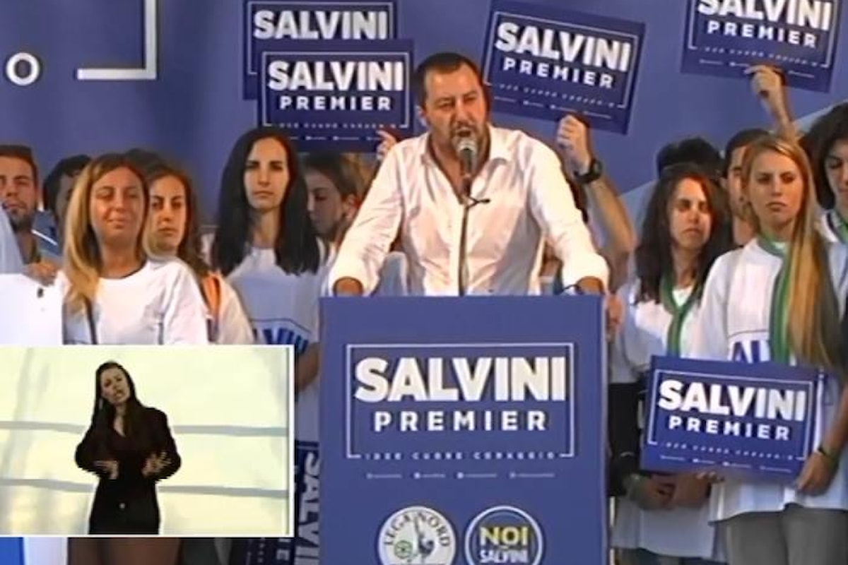 A Pontida Salvini arringa il popolo leghista presentandosi come futuro premier