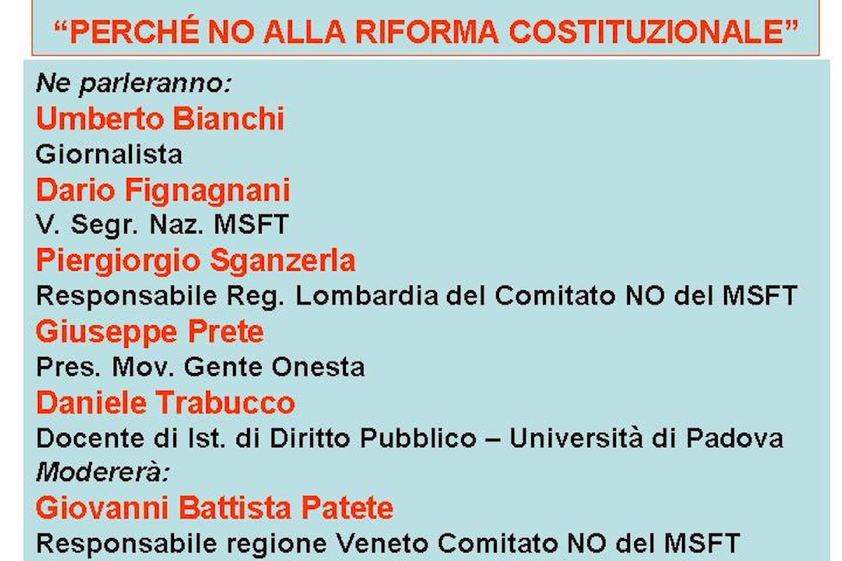 Incontro pubblico sul tema Perchè NO alla Riforma Costituzionale. (Milano, 27 novembre 2016)